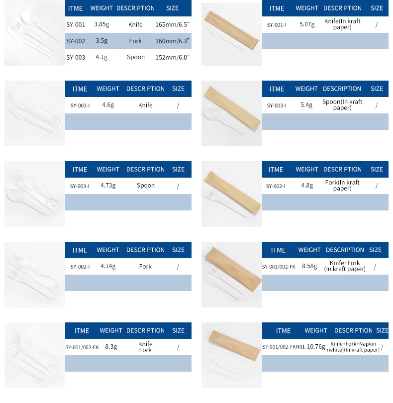 Manufacturer Forks and Knives Set Spoons Compostable Cutlery Biodegradable Cutlery